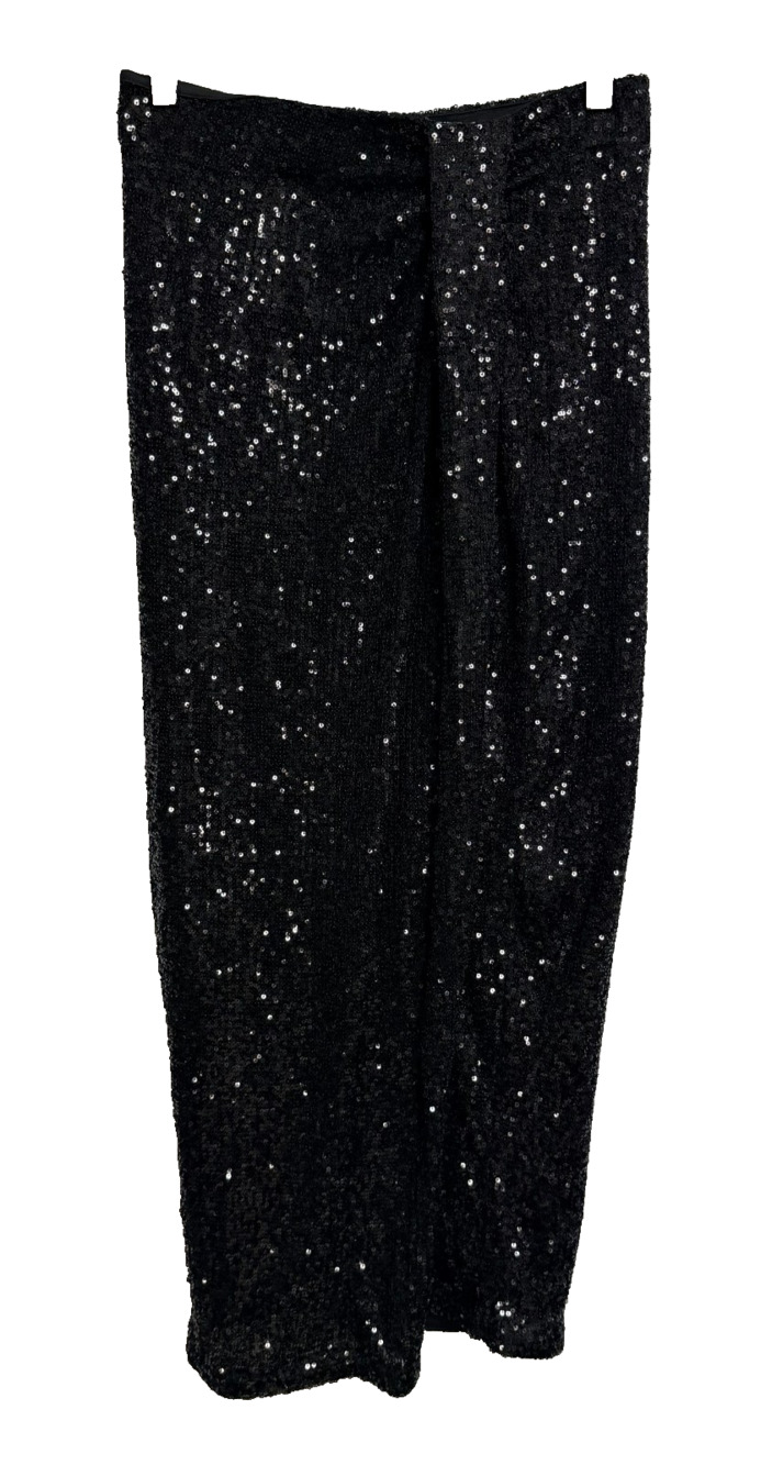 Rachel Zoe Sequin Midi Skirt Women's Small Black Slit Front Party Cocktail NEW